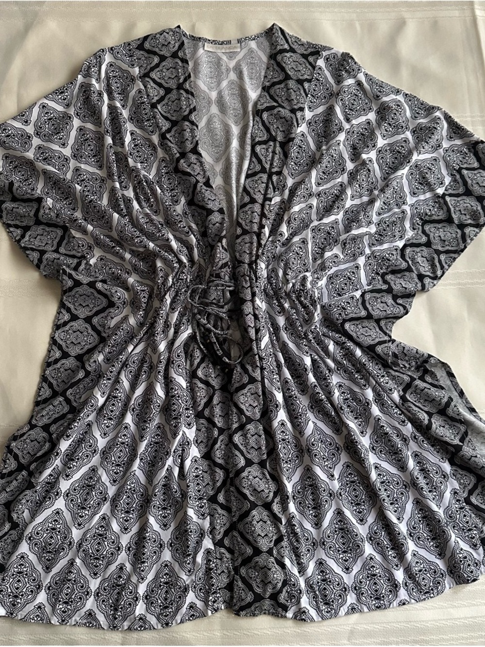 La Blanca Black & White Geo Tie-Front Swim Coverup with Tassels - Picture 6 of 11